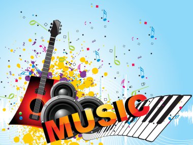 grungy musical background with musical instrument clipart
