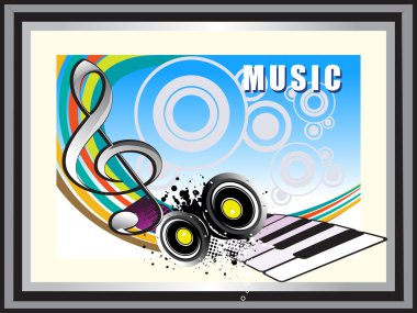 Grungy musical background with vinyl, piano clipart