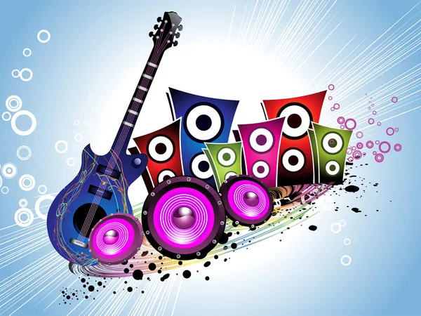 Grungy bakgrund med colorul högtalare och gitarr — Stock vektor