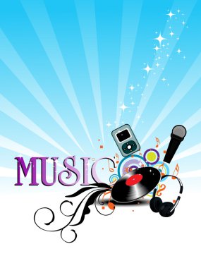 Rays background with musical instrument clipart