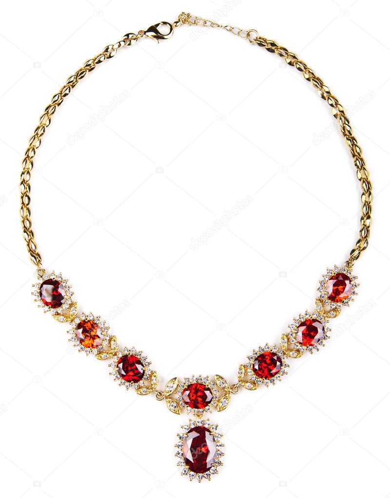 Gold necklace with gems isolated
