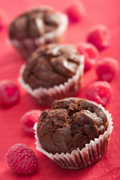Muffins de chocolate com framboesa — Fotografia de Stock