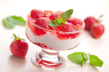 Dessert with fresh strawberries clipart