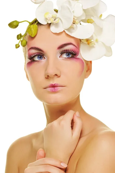 Mooie vrouw met creatieve make-up — Stockfoto