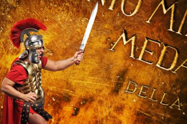 Roman legionary soldier in front of abstract background clipart