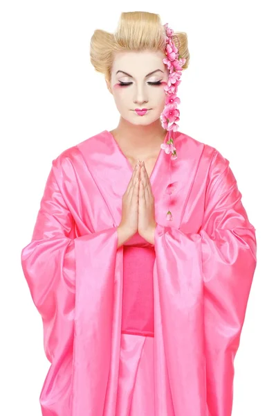 Portrait of a praying geisha — Stock Photo, Image
