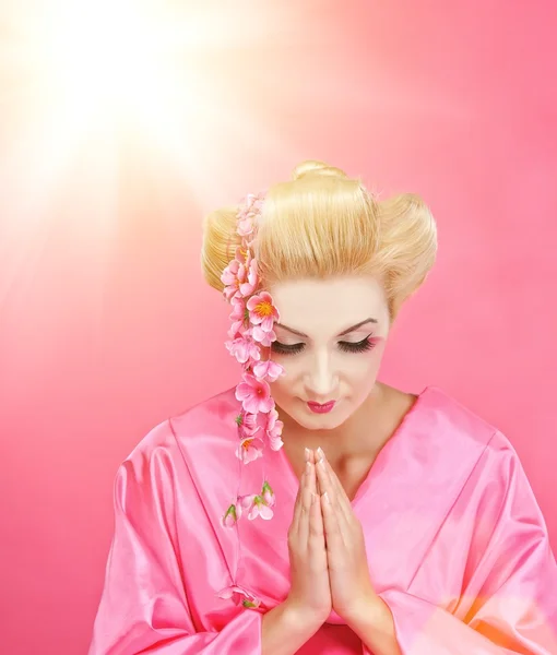 Portrét modlí gejša — Stock fotografie