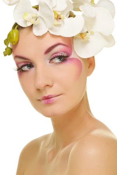 Красивая женщина с креативным макияжем — стоковое фото