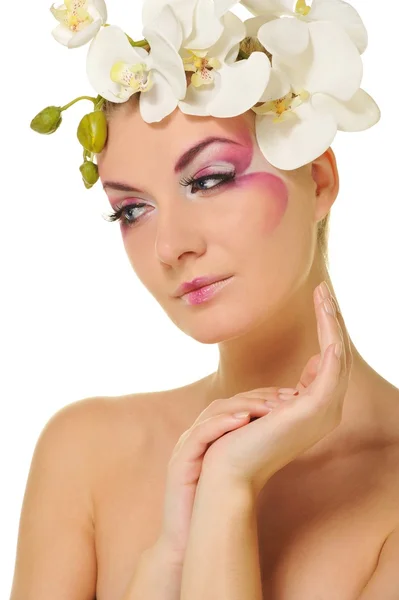 Mooie vrouw met creatieve make-up Rechtenvrije Stockfoto's