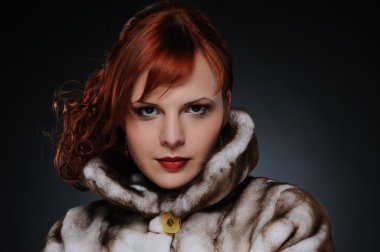 Redhead woman with fur coat clipart