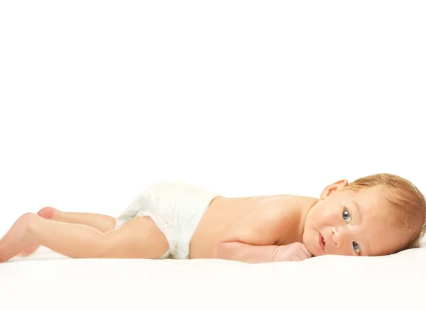 하얀 옷을 입은 아름다운 아기 — 스톡 사진
