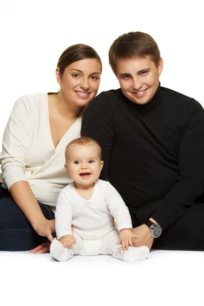 Lyckliga familjen isolerad på vit — Stockfoto