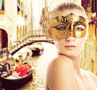 Woman with carnival mask in Venice clipart