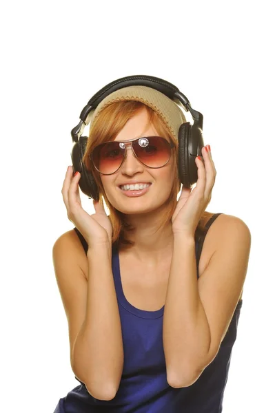 Stylowa dziewczyna ze słuchawkami — Zdjęcie stockowe