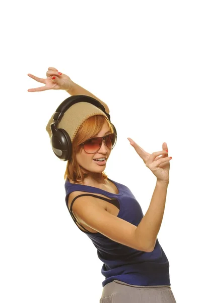 Chica bailando con estilo con auriculares — Foto de Stock