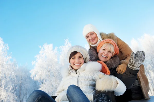 Amici felici su uno sfondo invernale — Foto Stock