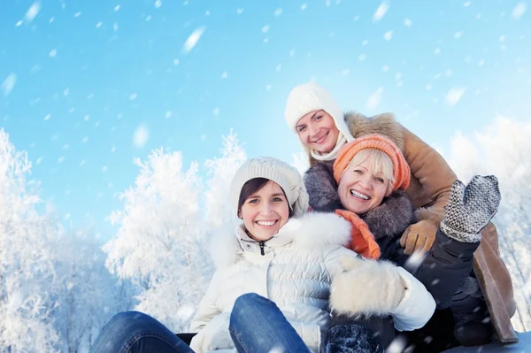 Amici felici su uno sfondo invernale — Foto Stock