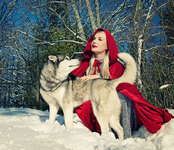Röd huva med en varg — Stockfoto