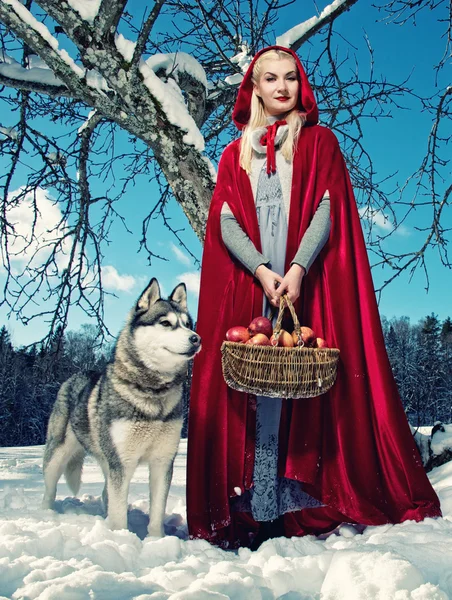 Bir kurt ile kırmızı başlık — Stok fotoğraf