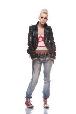 Punk girl in leather jacket. clipart