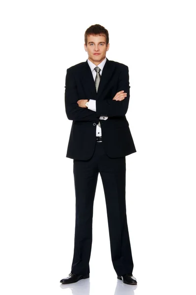 Jonge zakenman geïsoleerd op wit — Stockfoto