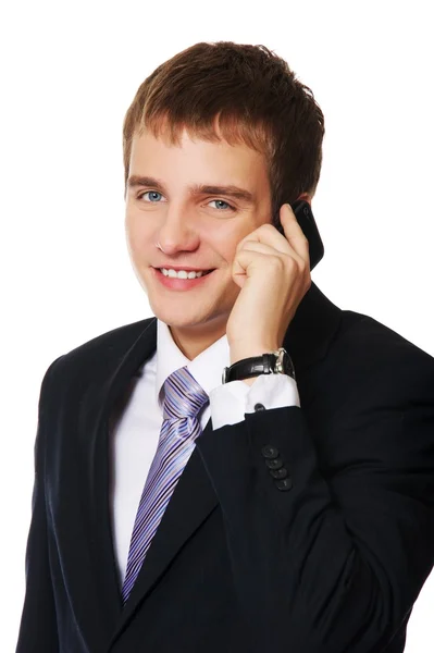 Fiatal üzletember beszél mobilon. — Stock Fotó