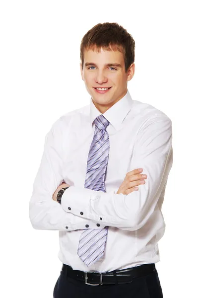 Jeune homme d'affaires heureux isolé sur fond blanc — Photo