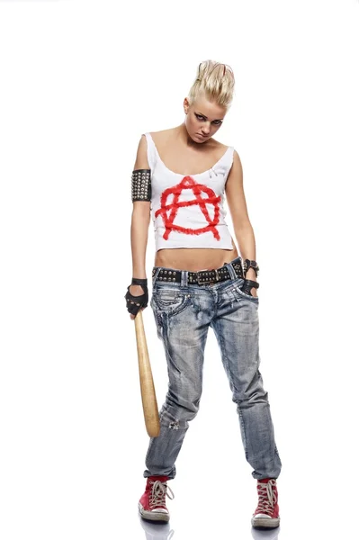 Punk lány egy denevér — Stock Fotó