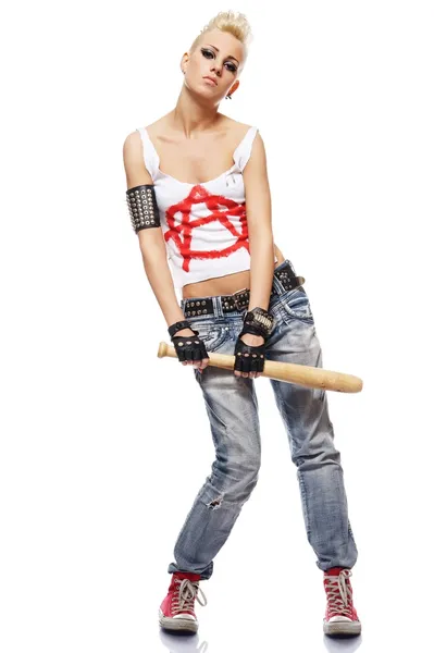 Punk girl with a bat — Stock Photo, Image