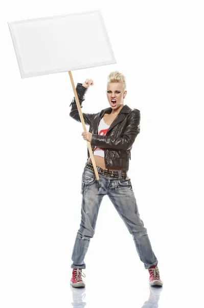Punk girl with a blank sign — Stock Photo, Image