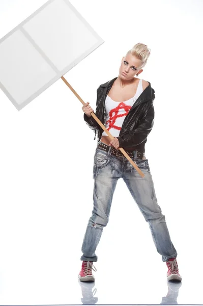 Punk girl with a blank sign — Stock Photo, Image