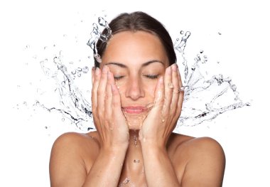 Beautiful wet woman face with water drop clipart
