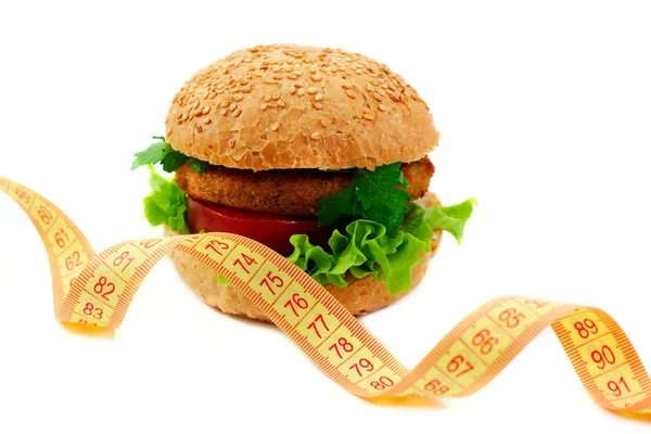 Hamburger con dieta metro concep — Foto Stock