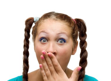 Oops! Surprised young adult woman. clipart