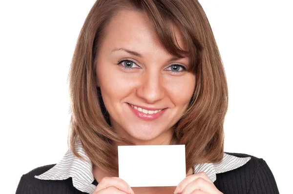 ビジネス カードを持つ若い女 — ストック写真
