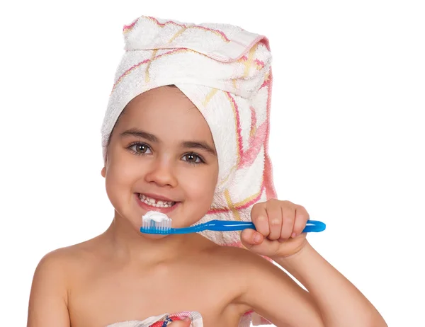 Felice bambina con spazzolino da denti — Foto Stock