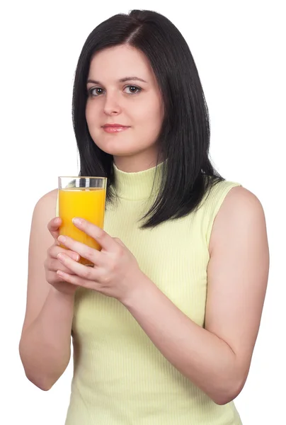 Mujer con un vaso de jugo de naranjas — Foto de Stock