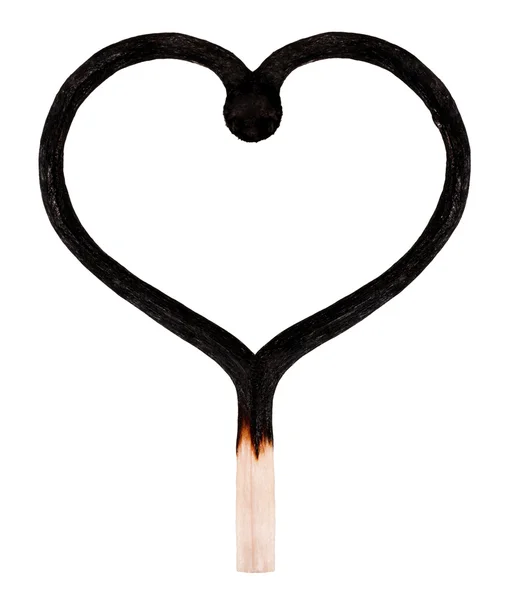 Fiammifero bruciato a forma di cuore — Foto Stock