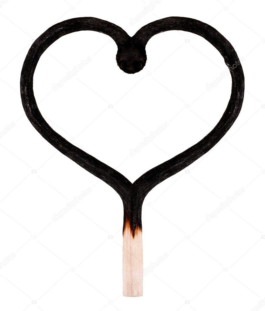 Burned match in shape of heart