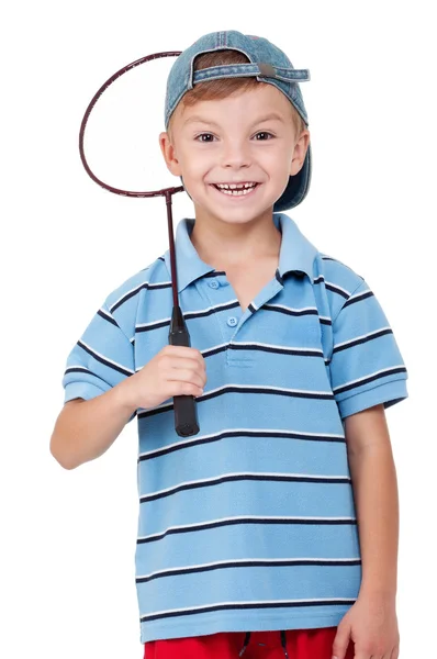 Boy with badminton racket — Stock Photo, Image