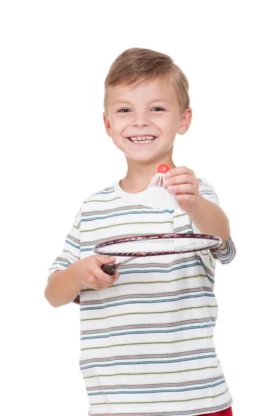 Badminton raket ile çocuk — Stok fotoğraf