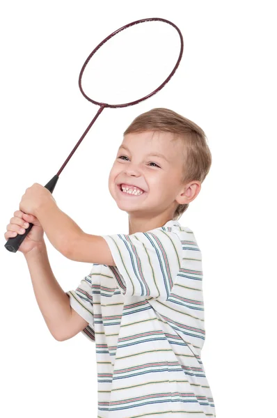 Rapaz com raquete de badminton — Fotografia de Stock