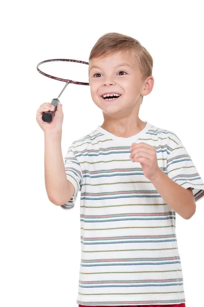 Chlapec s badminton raketa — Stock fotografie