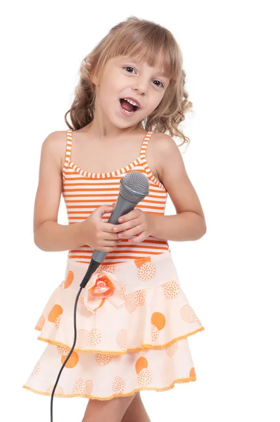 Barn med mikrofon — Stockfoto