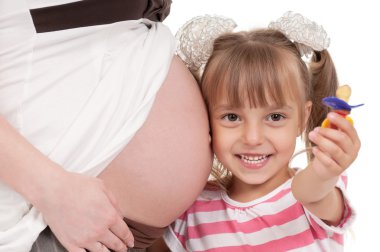 Pregnant woman with her daughter clipart