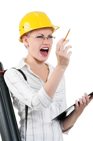 Girl with hard hat — Stock Photo, Image