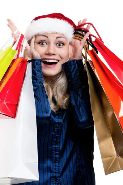 Mujer de Navidad con bolsas de compras — Foto de Stock