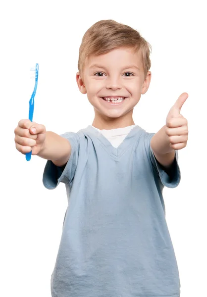 Chlapec s zubní kartáček — Stock fotografie