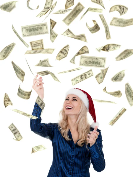 Χριστούγεννα κορίτσι με δολάρια — Φωτογραφία Αρχείου