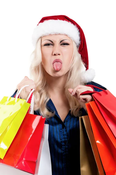 Mujer de Navidad con bolsas de compras —  Fotos de Stock